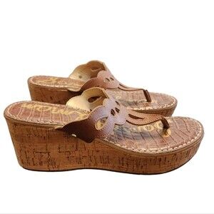 Sam Edelman Shoes Womens 7.5 Brown Leather Wedge Cutout Thong Ralphie